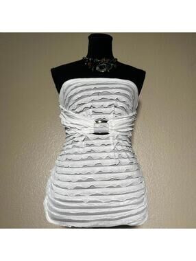Y2K White Ruffle Tube Top Cutout Buckle Coquette Fairy Clubwear Strapless Top
